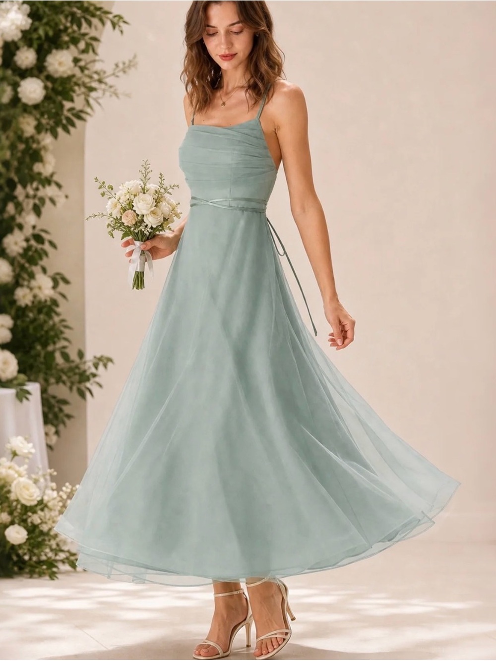 Women’s Sage Green Spaghetti Strap A-Line Dress
